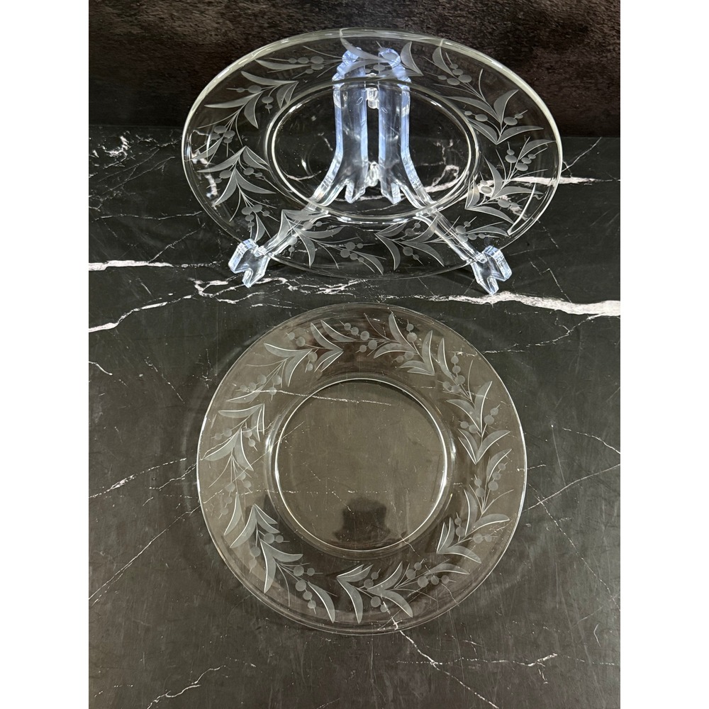 Vintage PAIR (2) Fostoria Cynthia Etched Glass 7in Salad Plates